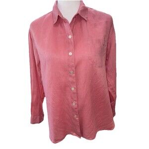 J.Jill Love Linen Petite Small Coral Pink Long Sleeve Button Down Shirt Pocket